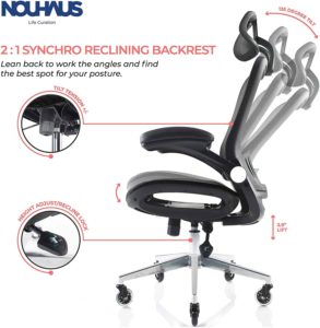 Black Rolling Desk Chair with Retractable Armrest
